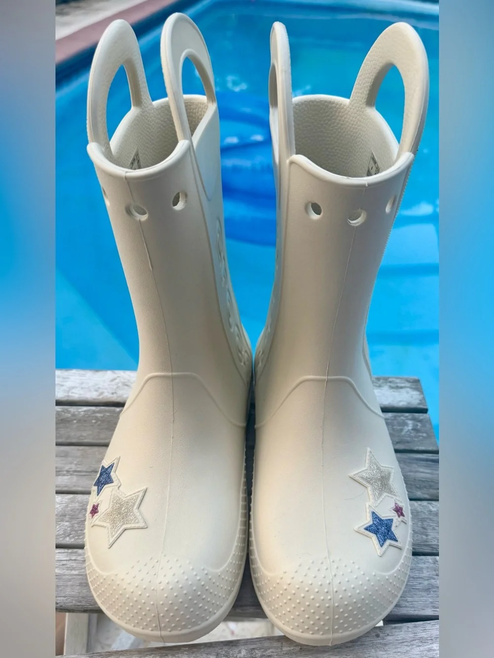 CROCS HANDLE IT WESTERN SUMMIT WHITE GLITTER STARS BIG GIRLS J6~NEW